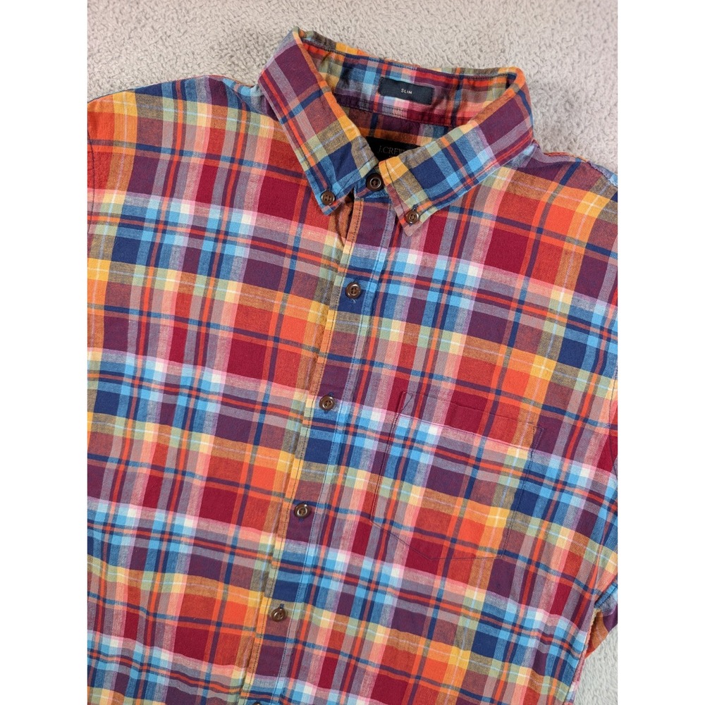 J.Crew Mens Slim Fit Cotton Linen Plaid Short Sleeve Shirt Multicolor E8666 M